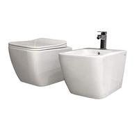 Coppia Sanitari Sospesi Rimless senza brida linea squadrata dimensioni ridotte coprivaso soft-close