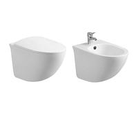 Coppia Sanitari Sospesi Rimless Senza Brida Serie Flipper Coprivaso Soft-Close Incluso