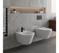 Coppia Sanitari Sospesi Vaso WC Rimless Con Tornado Flush E Bidet Sospeso Design Moderno Tondo In Ceramica Con Copriwater Chiusura Soft Close Rallentata (Bianco Opaco)