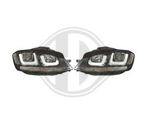 Coppia SET FARI DESIGN GOLF VII 7 FARO DAYLIGHT 2012 2017 VETRO TRASPARENTE NERO