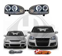 Coppia Set fari fanali anteriori TUNING GOLF V 03-08 neri angel eyes Neon CCFL