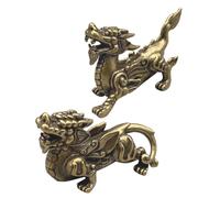 Coppia Statue In Ottone Creature Mitologiche Cinesi Per Decorazione