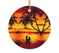 Coppia sulla spiaggia tramonto albero di Natale in ceramica appeso rotondo ornamento di Natale ricordo festa festa decorazione casa