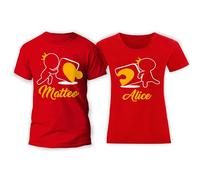 Coppia T-Shirt di San Valentino Manica Corta con Nomi Personalizzati Uomo, Donna, Maglietta Rossa in Cotone, Originale Idea Regalo Lui Lei Fidanzati (Omini Puzzle)