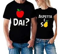 Coppia T-Shirt Divertente Me la dai? Aspetta e Spera! - Mela - Pera - Humor - Idea Regalo per Il Tuo Lui/la Tua lei