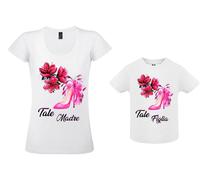 Coppia t-shirt donna bambina mamma figlia stampa scarpe tacco regalo cotone