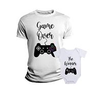 Coppia T-Shirt e Body Neonato divertente Padre Figlio Gamer Game Over Winner idea regalo maglietta papà