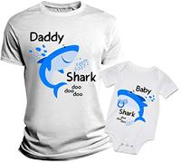 Coppia T-Shirt e Body neonato Festa del Papà divertente Padre Figlio Daddy Shark Baby Shark idea regalo maglietta papà
