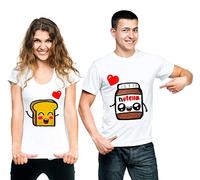 Coppia T-Shirt Lui Lei Magliette Coordinate Amici Partner Idee Regalo per San Valentino (Mi Completi, Pane e Cioccolata)