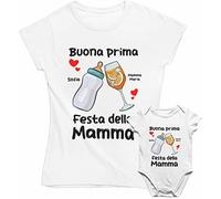 Coppia T-Shirt Maglietta Mamma Body Personalizzabile Mamma Figlio Figlia Buona Prima Festa della Mamma