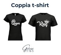 COPPIA T-SHIRT MAGLIETTE KING QUEEN corona 100% cotone tshirt Fronte o Retro