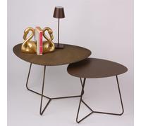 Coppia Tavolinetti da salotto forma ovoidale BIG e SMALL MOD.STONE dimensioni 66x72x 49 h cm - 54x48x 44 h cm design moderno colore Ottone Brunito, Bronzo Corten multicolor