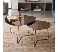 Coppia Tavolinetti da salotto forma ovoidale BIG e SMALL MOD.STONE dimensioni 66x72x h 51 cm - 54x48x h 46 cm design moderno colore Ottone A Specchio Brunito, gamba in tinta bronzo metallizzato bronzo
