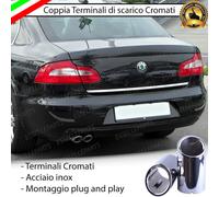 COPPIA TERMINALE SCARICO CROMATO LUCIDO ACCAIO INOX SKODA SUPERB MK2 DOPPIO