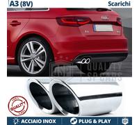 Coppia TERMINALI di Scarico per AUDI A3 8V 12-16 CROMATI in ACCIAIO Inox Clip