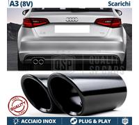 Coppia TERMINALI di Scarico per AUDI A3 8V NERI in ACCIAIO Inox Clip Plug & Play