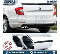 Coppia TERMINALI di Scarico per SKODA SUPERB 2 Cromati in ACCIAIO Inox a Clip
