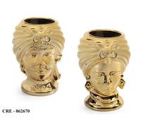COPPIA TESTA DI MORO UOMO DONNA COLORE ORO VASO PORTA FIORI CERAMICA 138CM