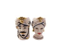 Coppia teste di moro h25 cm in ceramica decorata blu-oro moderna