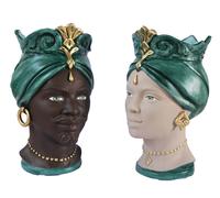 Coppia teste di moro moderne h37 cm in ceramica siciliana decorata a mano dec.02