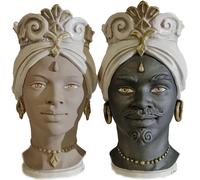 Coppia teste di moro moderne h37 cm in ceramica siciliana decorata a mano dec.03