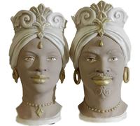 Coppia teste di moro moderne h37 cm in ceramica siciliana decorata a mano dec.04