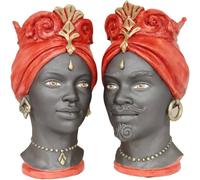 Coppia teste di moro moderne h37 cm in ceramica siciliana decorata a mano dec.07