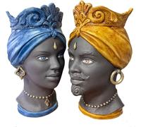 Coppia teste di moro moderne h37 cm in ceramica siciliana decorata a mano dec.09