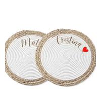 Coppia Tovagliette Alimentari in Vimini Personalizzata con Nomi Idea Regalo SanValentino Fidanzati Sposi Anniversario Compleanno Natale Pasqua Sottopiatto Colazione Pranzo Cena Merenda Casa Ufficio