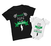 Coppia Tshirt Body papà e Neonato - Festa del papà - Questo papà è Un Pescatore - Il Mio papà è Un Pescatore - Idea Regalo Festa del papà - Body Neonato - Tshirt papà