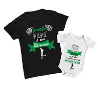 Coppia Tshirt Body papà e Neonato - Festa del papà - Questo papà è Un Runner - Il Mio papà è Un Runner - Idea Regalo Festa del papà - Body Neonato - Tshirt papà