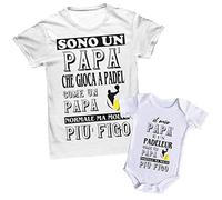 Coppia Tshirt Body papà e Neonato - Festa del papà - Sono Un papà Che Gioca a Padel - Il Mio papà è Un Padeleur, Come Un papà Normale ma Molto più Figo - Idea Regalo Festa del papà