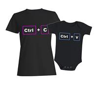 Coppia Tshirt Donna e Body Neonato - Madre Figlio - Copia Incolla - Ctrl C - Ctrl V - Nerd - Informatica - Coordinati - Mother Son - Neo Mamma - Figlio - Maglietta e Body - Coordinato Famiglia