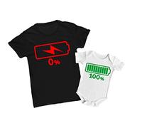 Coppia Tshirt e Body Neonato - Batteria - Papà Batteria Scarica - Bimbo Carico al 100% - Maglietta Uomo - Body - Idea Regalo Papà