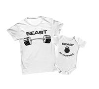 Coppia Tshirt e Body Neonato - Beast - Beast in Training - Builders - Palestra Papà Bimbo - Maglietta Uomo - Body - Idea Regalo Papà