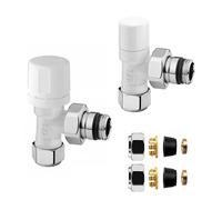 Coppia valvola termostatica e detentore bianco con raccordo in rame 14 mm