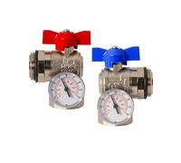 Coppia valvole a sfera ANGOLO BLU/ROSSE con bocchettone 1" e termometro