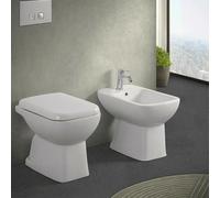 Coppia wc e bidet con brida e scarico a pavimento, in ceramica bianco lucido con copriwater originale, serie GINEVRA