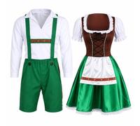 Coppie Bavarese Oktoberfest Costume Verde Lederhosen E Vestito Set | abbigliamento bavarese per lui e per lei, pantaloncini in pelle verde, abito marrone verde, taglie dalla S alla XXL