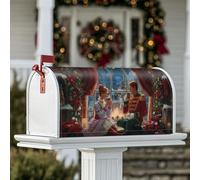 Coppie coperture magnetiche per cassette postali, copertura per cassetta postale natalizia vintage per camino, albero di Natale, colore rosso, decorazione per cortile, 45,7 x 53,3 cm