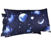 Coppie Federe Bottoni Vari Disegni 100% Cotone Made in Italy (Pianeti Blu, Mis. 52x82 cm)