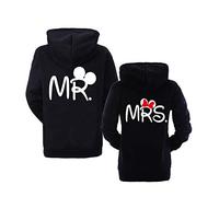 Coppie Felpa Uomo Donna Manica Lunga con Tasch Felpa con Cappuccio King Queen Hoodie 1 Piece(Nero-Mrs,S)