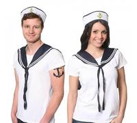 COPPIE SAILOR SET FANCY ABITO ACCESSORI SET UNISEX - Cappello DOUGHBOY BIANCO CON ANCORA RICAMATA BLU + SCIARPA MARINA