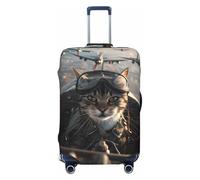 Copri bagagli da viaggio con gatto pilota in aereo vintage - Copertura elastica per valigie da 45,7 - 81,7 cm, Nero , L