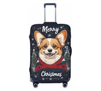 Copri bagagli da viaggio con scritta in inglese "Christmas Smile" e cane - Elasticità per valigie, 45-81 cm, Nero , L