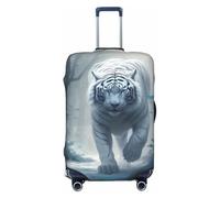 Copri bagagli da viaggio con tigre bianca nella foresta innevata, elastica, per valigie, 45-81 cm, Nero, Large