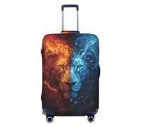 Copri bagagli da viaggio rosso e blu con leone di fuoco, elastico, per valigie, 45-81 cm, Nero, Large