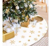 Copri Base Albero Natale, XiXiRan Gonna Albero di Natale 90 cm, Bianco Nevoso in Peluche, Tappeto Albero di Natalizie (Fiocchi di neve dorati, 90cm)