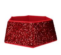 Copri base albero tessuto pieghevole rosso double face esagonale glitter cm Ø68xh25