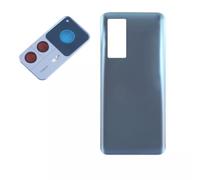 Copri Batteria + biadesivo + lente compatibile con Xiaomi 12T Pro 5G 22081212UG Ricambio Vetro protezione Posteriore Back Cover Retro Scocca adesivo + lente con cornice (Blu)